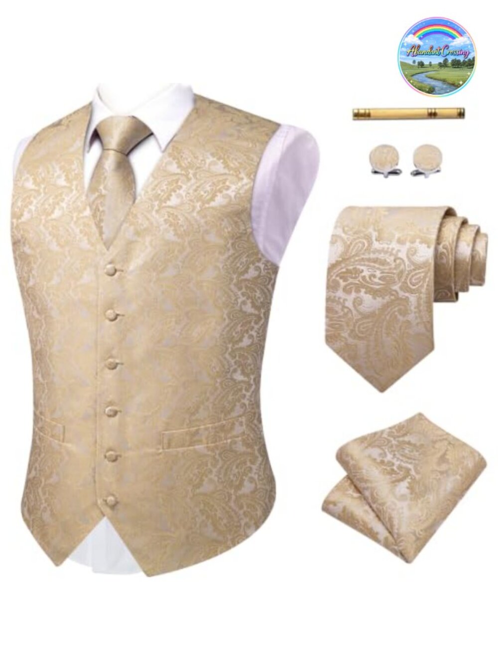 Mens Victorian Vest Tie Set Silk Paisley Formal Waistcoat Gothic Steampunk